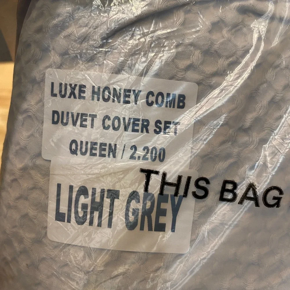 Quince Organic Luxe Honey Comb Duvet Cover Set Full/Queen Light Gray w/ Shams